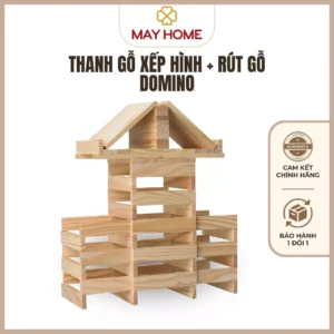 Bộ 100 Thanh Gỗ Xếp hình + Rút gỗ + Domino từ gỗ Pơ mu Nhật Bản, thương hiệu StarO Hinoki. Sản phẩm gỗ mộc không sơn, an toàn