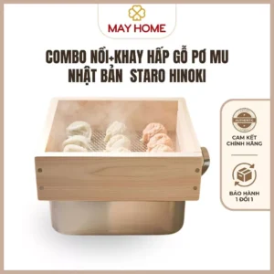 Combo bộ nồi hấp bằng gỗ Pơ Mu Nhật Bản, Nồi inox thương hiệu StarO Hinoki. Gỗ mộc không sơn, không keo đảm bảo an toàn
